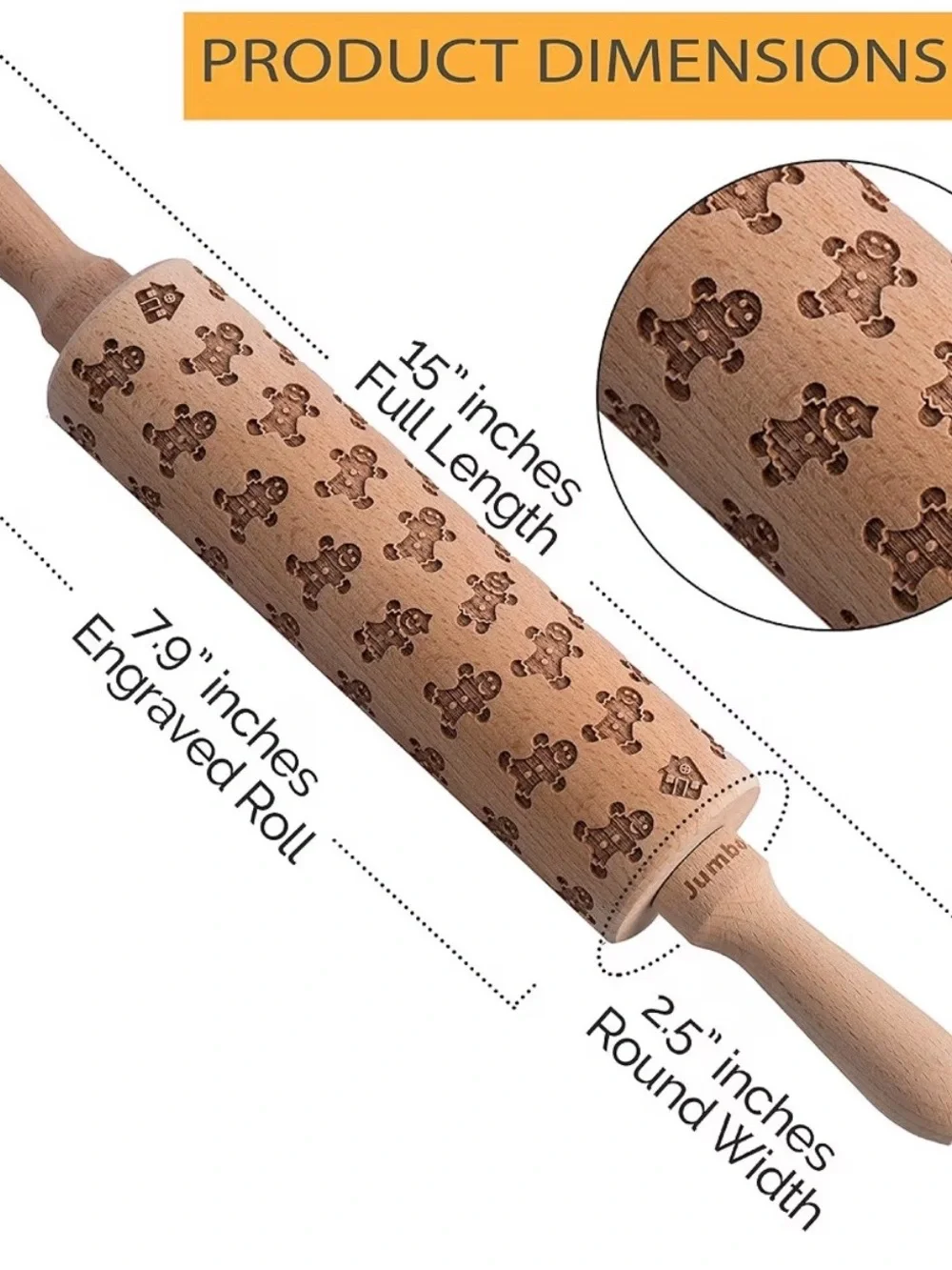 Embossed Gingerbread Pattern Rolling Pin